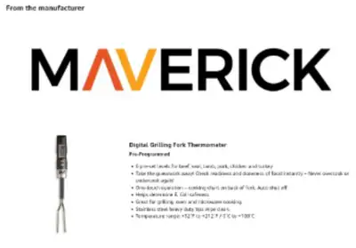 BBQ $15 Maverick Digital Grilling Fork Thermometer, View more