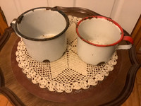 Two Vintage Enamelware Cups