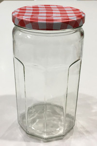 Attractive Bonne Maman jam glass jars with lids.