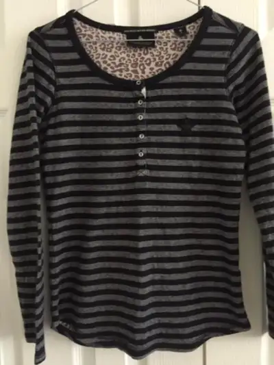 MAISON SCOTCH size 1 TOP T-SHIRT TEE STRETCH LONG SLEEVE STRIPED, View more