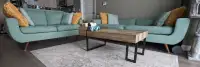 Modern Teal Sofa Set with Coffee Table