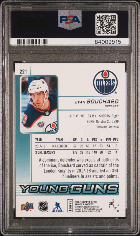 PSA 9 Evan Bouchard Young Guns Rookie Card in Arts & Collectibles in Edmonton - Image 2