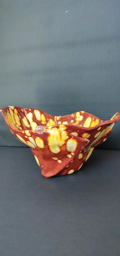 Handmade Signed Abstract Decorative Speckled Glazed Ceramic Bowl, View more