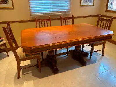 SOLID WOOD KITCHEN/DINING TABLE WITH 6 CHAIRS, View more