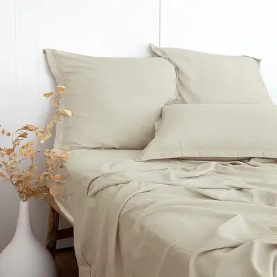 PANDATEX Beige Linen-Textured Bed Sheets - CANA-B089XW9C3X, View more