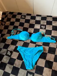 Women’s triangl velour velvety light ocean blue bikini set
