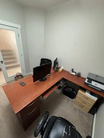 L-Shaped Office Desk with Hutch – $90, View more