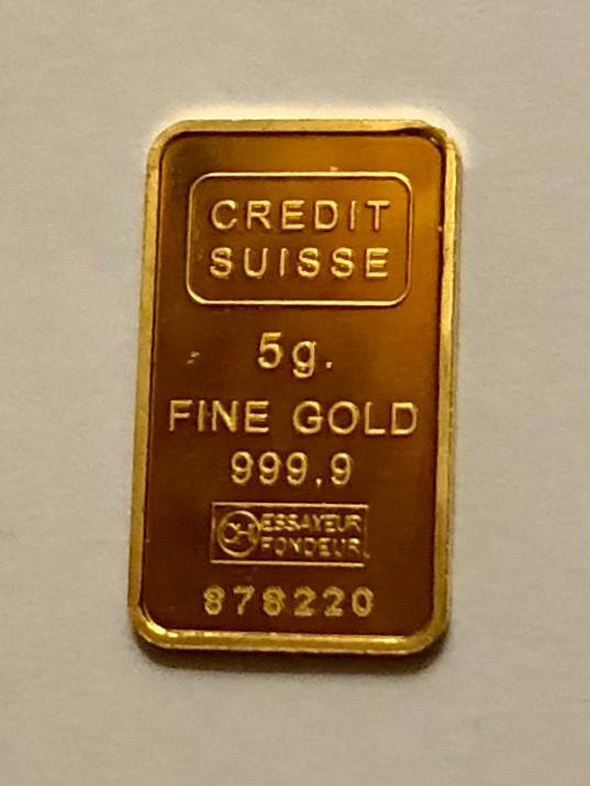 5 gram Credit Suisse 999,9 Fine Gold Minted Bar #878220 in Arts & Collectibles in Oshawa / Durham Region
