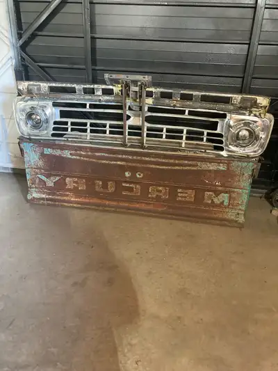 1964-66 Ford F100 or Mercury Parts complete grill and Mercury tailgate.
