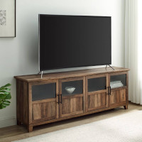 70" TV Console with Glass and Wood 4 Panel Doors - Rustic Oak