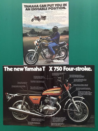 Yamaha, Kawasaki, Harley Davidson magazine ads