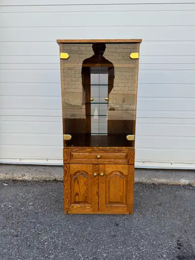 Oak Finish Wood & Glass Curio Display Cabinet, View more