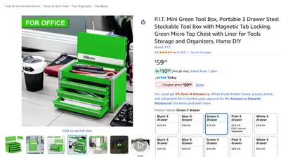 P.I.T. Mini Green Tool Box, View more