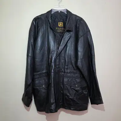 Vintage V.I.P. Men’s Black Lambskin Leather Jacket S but fits L, View more