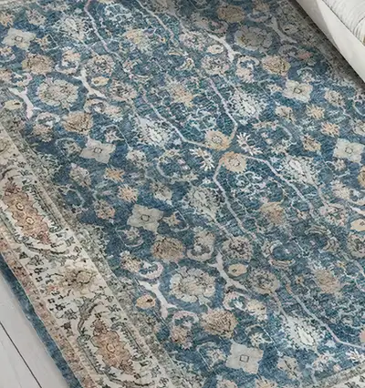 Vintage-Style Area Rug in Soft Teal, Ivory, and Sand, View more