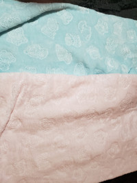 Aqua/Blue and Pink Bear Embossed Cuddle Fabric - 1/2 yd of each