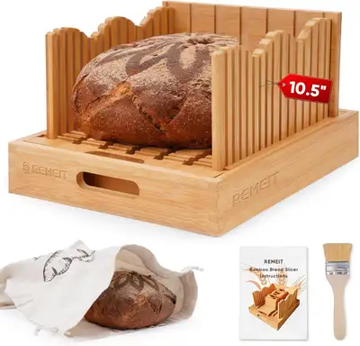 Adjustable Bamboo Bread Slicer for Homemade Sourdough, Guide & C, View more