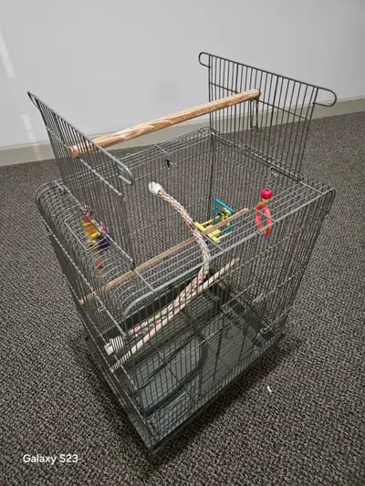 Open top Birdcage with 3 perches & some toys, View more