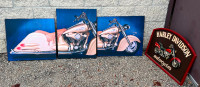 HARLEY-DAVIDSON WALL ART WORK - 3 PANELS - 64" WIDE X 24" TALL