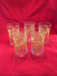 Five yellow wheat design glasses