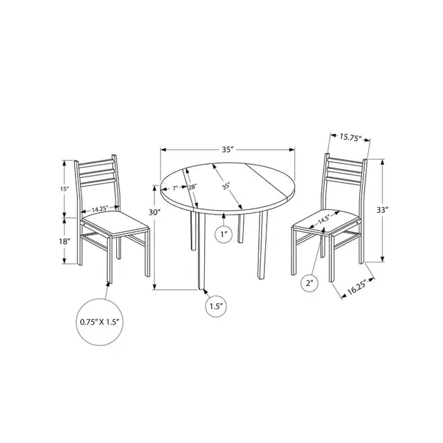 Monarch Specialties Dining Table Set, 3pcs Set, Small, 35" in Dining Tables & Sets in Hamilton - Image 7