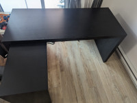Ikea Malm Black Desk with detachable pull-out L panel.