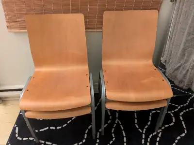 6 Chairs en bois et aluminium - 6 wooden chairs on alu fraim, View more