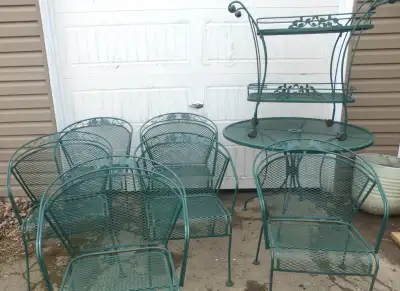 Wrought Iron Vintage Woodward Garden Patio Set6 Chairs-Table-Bu, View more