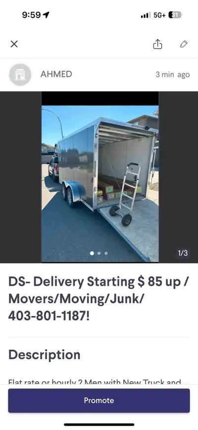 DDS- Delivery/Movers 403-801-1187, View more