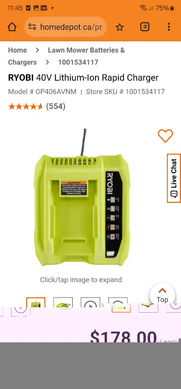 RYOBI 40V Lithium-Ion Rapid Charger Only Model # OP406AVNM in Outdoor Tools & Storage in Windsor Region - Image 3