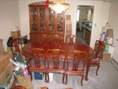 Chinese Solid Rosewood Dining Room Set Hand Carved Extendable, View more