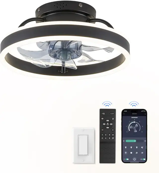 Modern Flush Mount Ceiling Fan with LED Light and Remote, 19.7'' in Indoor Lighting & Fans in Mississauga / Peel Region - Image 11