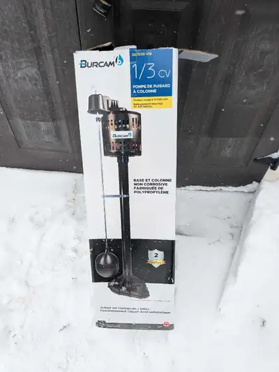 Je vends une pompe de puisard Burcam 1/3 HP, neuve dans sa boîte d'origine, prête à être installée p...