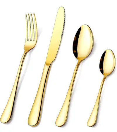 24-Piece Stainless Steel Cutlery Set Gold or Silver 24-piece stainless steel flatware set typically...