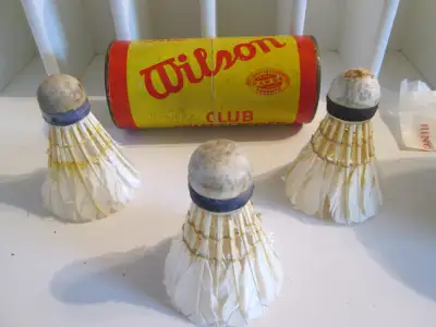Wilson badminton container with 3 feather birdy's, see photos, make offer if you're interested in th...