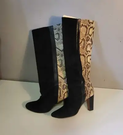 Suede and Snake Skin Knee High Boots s7.5 Like New, View more