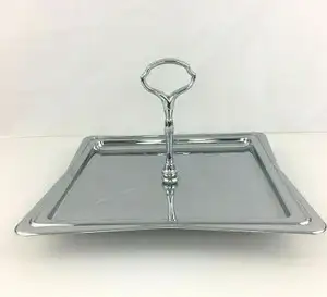Vintage Square Stainless Steel Serving Platter with fancy handle, View more