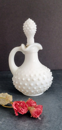 Milk glass, vintage Avon knobnail pitcher with top