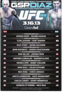 UFC 158 near Mint 4 x 6" lineup card Mar 16, 2013 GSP vs Diaz