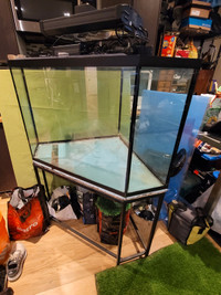 90 Gallon corner fish tank with lights and gravel.