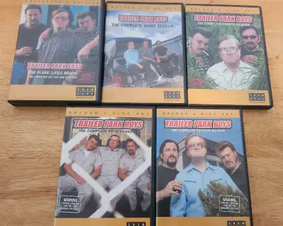 Collection of Trailer Park Boys DVDs. Seasons included: 1 & 2 (Big Plans, Little Brains), 3, 4, 5, &...