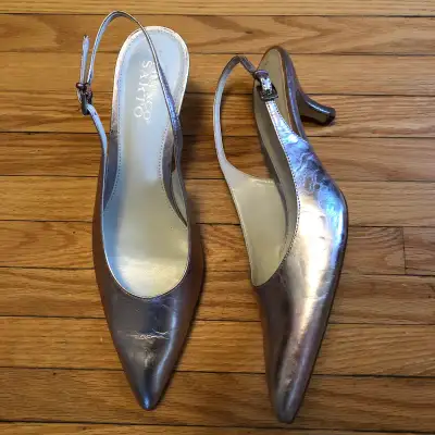 Franco Sarto pink metallic heels 8.5, View more