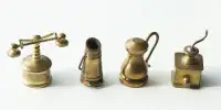 Brass Miniatures  Telephone, Ash Bucket, Tankard, Coffee Grinder