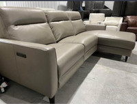 New! Modern Power Reclining Fine Leather Sectional 1-Only