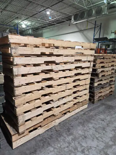 Over size pallets wood only $35 / 45 each Plastic 10 to 15 each style depending. 48x40. .... 31.5x47...