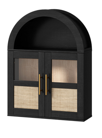 3-Tier Arched Wall Cabinet Rattan with 2 Glass Doors, View more