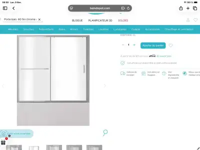 Porte Bain 60" fini Chrome, View more