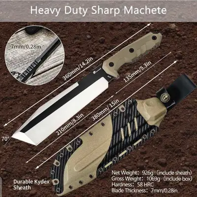 This is a new 14-inch machete camping knife, featuring a premium DC53 steel fixed blade, perfect for...