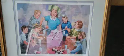 Two Peter Etril Snyder prints for sale first is called "Unwrapping Their Gift" it is signed in penci...