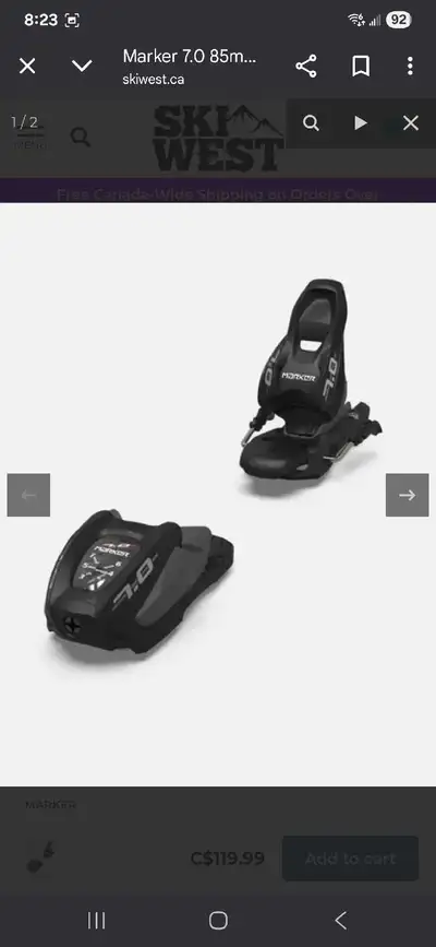 New MARKER 7.0 V MOTION JR. R 6262T1VA BLACK SKI BINDINGS